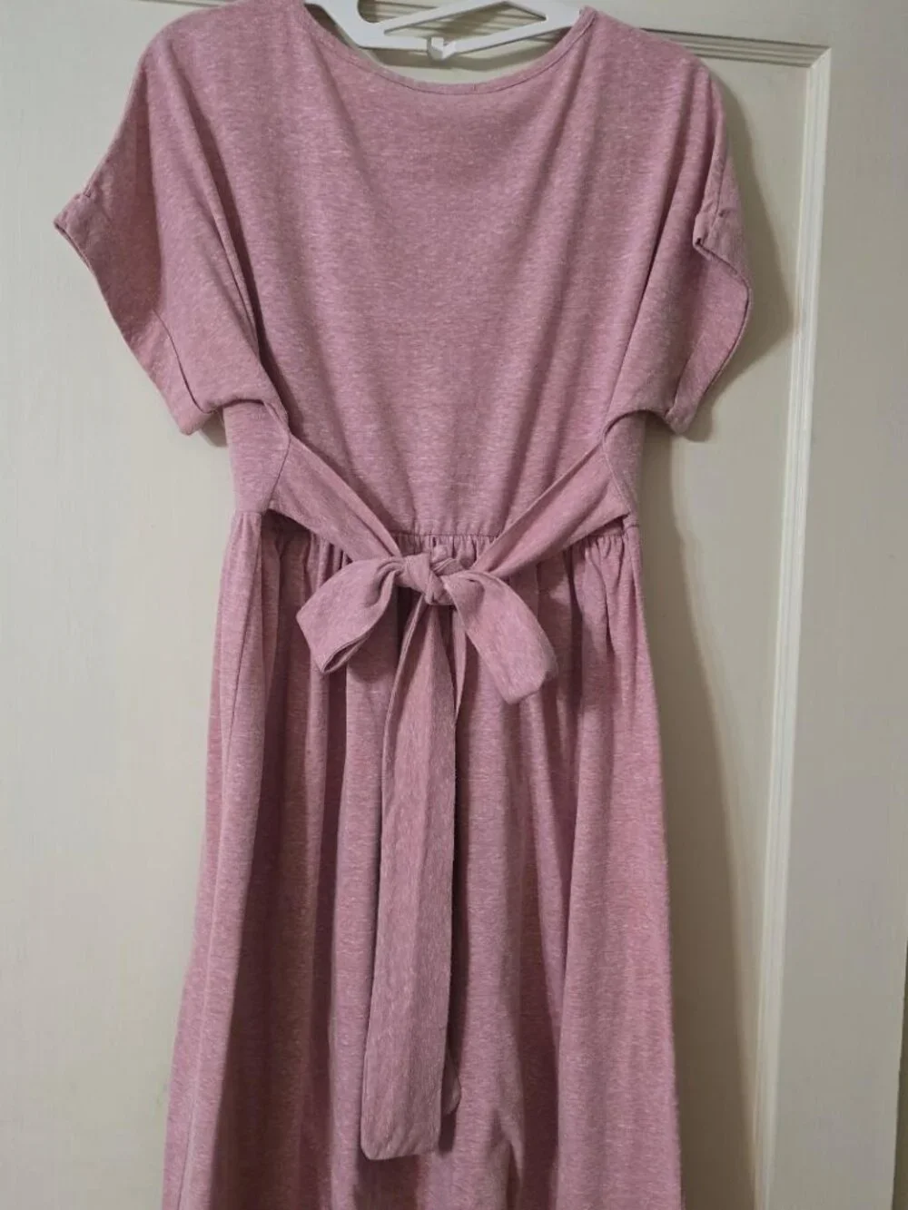 pink short sleeve maternity dress Isabel Maternity Short Sleeve Woven Mini Maternity Dress w/ Pockets Pink Sz L